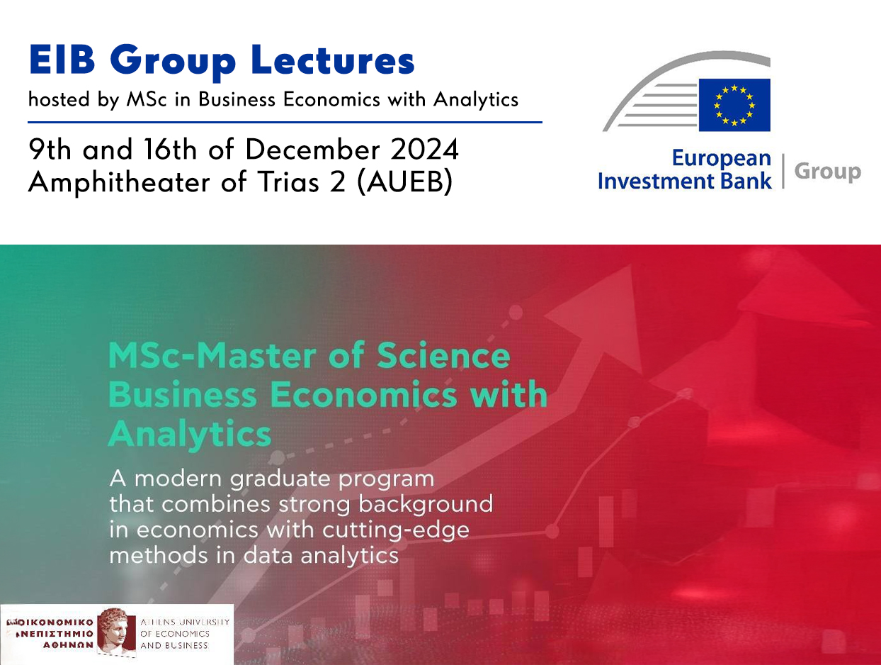 MSc in Business Economics with Analytics hosts EIB Group Lectures 9th & 16th Dec. 2024